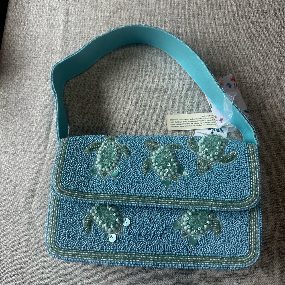 New Viral Blue Beaded Turtle Handcrafted Shoulder Bag Made in India